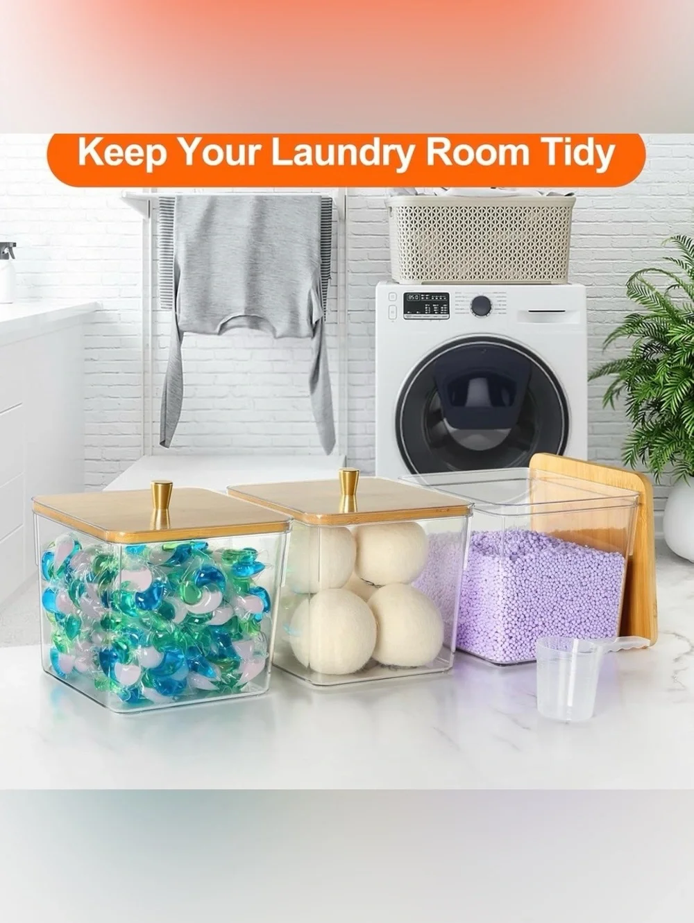 4 Pack Laundry Detergent Container, Clear Laundry Room Organization